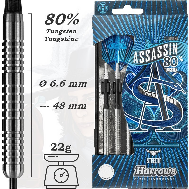 Harrows Assassin R 22g - 80% Tungsten - Steel Tip Darts