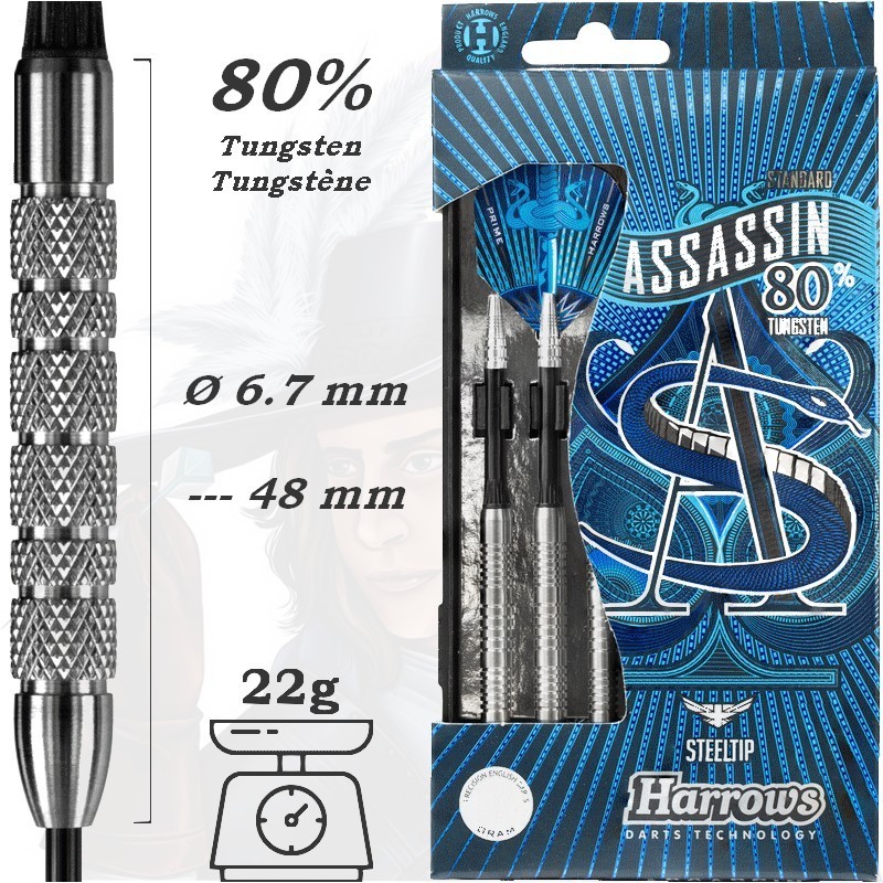 Harrows Assassin K 22g - 80% Tungsten - Steel Tip Darts